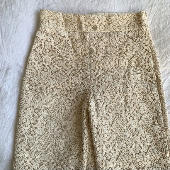 NWT Sezane Fausto Cotton Crochet Lace Knit Wide Leg Trousers Pants Ecru - Picture 6 of 13